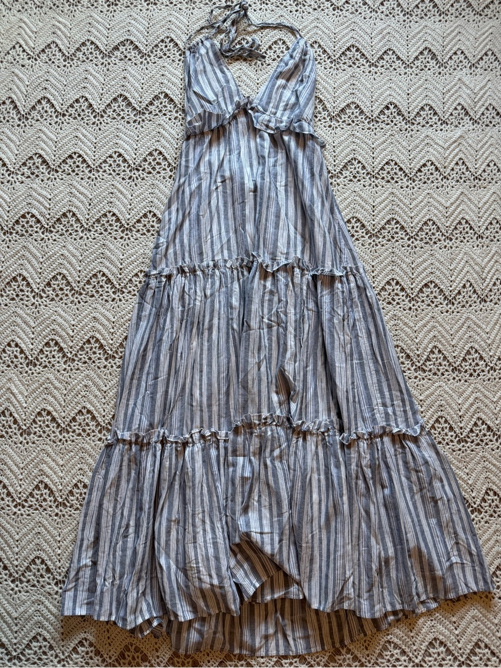 Maxi Beach Boho Dress Lulus Size Large Tiered Stripes Ruffles Flowy Cotton